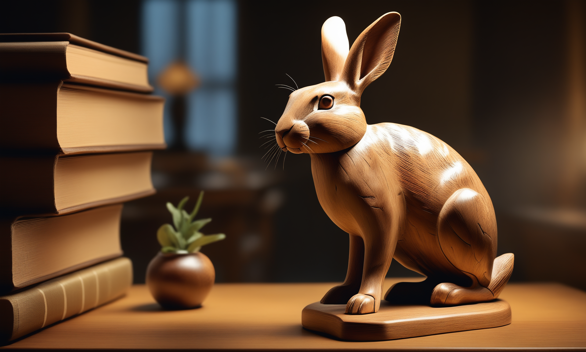<lora:woodcarvingcd_xl-000005:0.8>,a statue of a hare made of wooden in office scene,woodcarvingcd_xl,wood carving,indoors,chinese zodiac,wooden table,cutie,cute,still life,animal statue,front view,facing viewer,looking at viewer,(Unbelievable Digital Artwork:1.3),fine art,CGSociety,ArtStation,master works, emotional, harmonious, high budget, moody, epic, gorgeous, perfect lighting, realistic, photorealistic, photographic, photo (medium),real, moody lighting, volumetric lighting, reality ray tracing, 8K, HDR, UHD, masterpiece, best quality, highly detailed, high resolution, finely detail, extremely detailed, ultra detailed, wallpaper