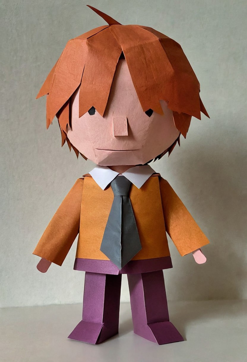 made out of ral-ppr, papercraft, paper, ron weasley , <lora:ral-ppr-sdxl:0.7>, positive emotional, professional fine composition, beautiful composition, dramatic, fertile, confident, extremely stylish, cinematic, beautiful