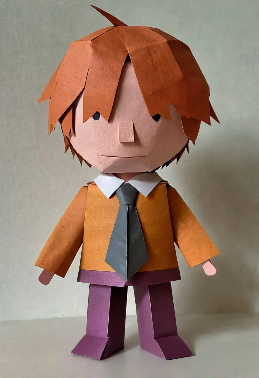 made out of ral-ppr, papercraft, paper, ron weasley , <lora:ral-ppr-sdxl:0.7>, positive emotional, professional fine composition, beautiful composition, dramatic, fertile, confident, extremely stylish, cinematic, beautiful