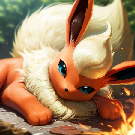score_9, score_8_up, score_8,
BREAK,
blurry, blurry background, bug, burning, closed mouth, day, depth of field, fire, fire, flareon, gen 1 pokemon, half-closed eye, bug, looking at viewer, lying, on ground, on side, outdoors, realistic, smoke, teru sakura,
,zPDXL,