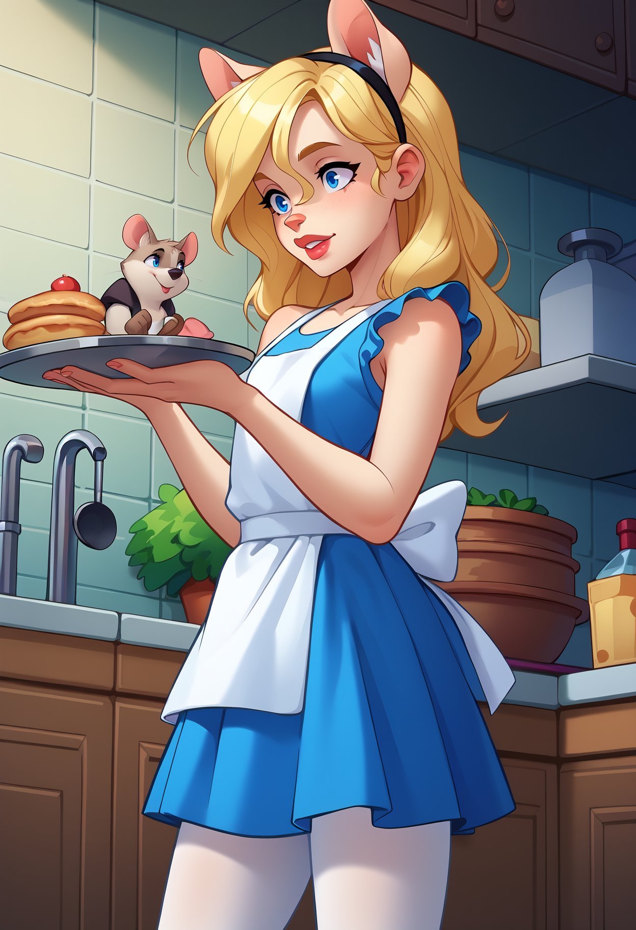 score_9, score_8_up, score_7_up, score_6_up, panthea-dh, BREAK, dutch angle, blue eyes, blue dress, white pantyhose, apron, black hairband, blonde, (mouse girl:0.8), (furry:0.8) <lora:Panthea_Style:0.8> <lora:add-detail-xl:0.5> <lora:AliceInWonderlandXLPony_character:0.7>