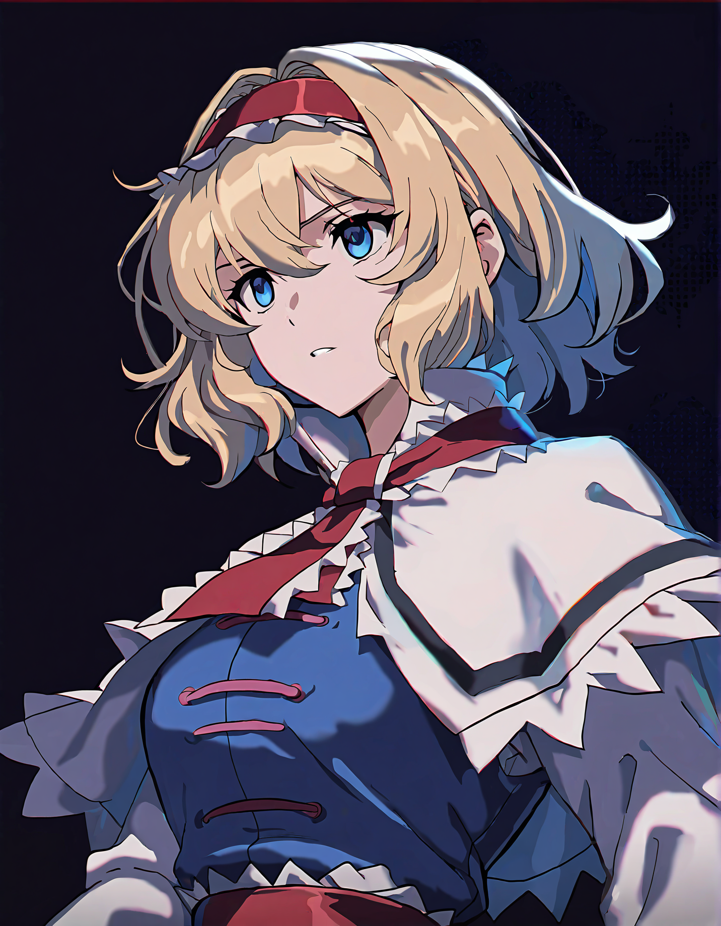 memoriesofphantasm, 1girl, solo, alice margatroid,
very awa, masterpiece, best quality, year 2024, newest, highres, absurdres, <lora:memories-of-phantasm-style-noobai-vpred10-timestep-dynamic:1>