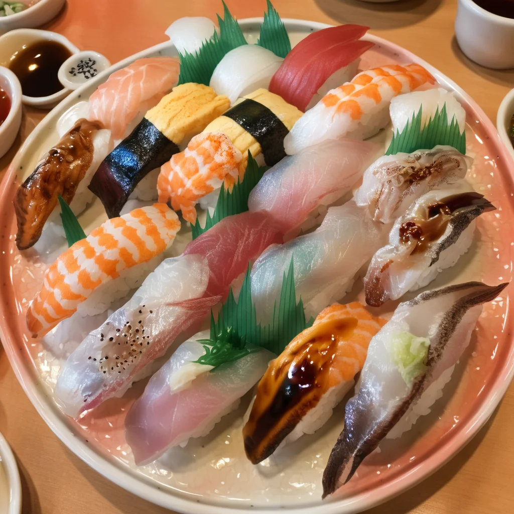 best quality, ultra-detailed,
nigiriL, sushi, food focus, food, still life, plate, realistic, photo background,
<lora:sushi_SDXL_V2:1>