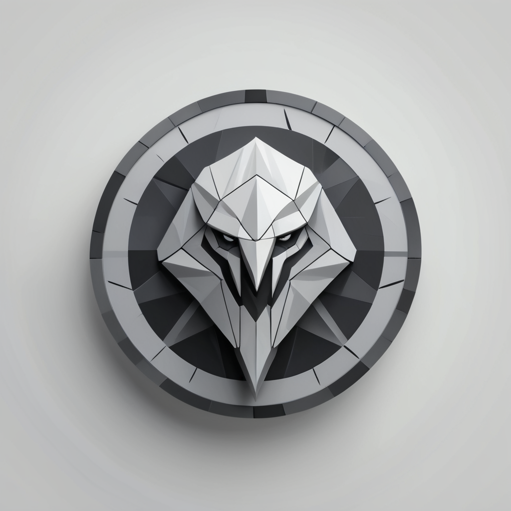 low poly, grey and black colors, circle, logotype of a guardian