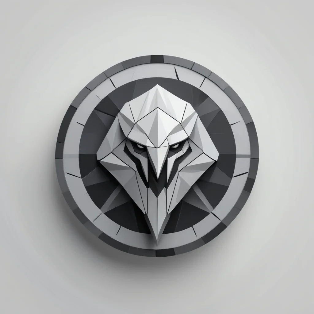 low poly, grey and black colors, circle, logotype of a guardian
