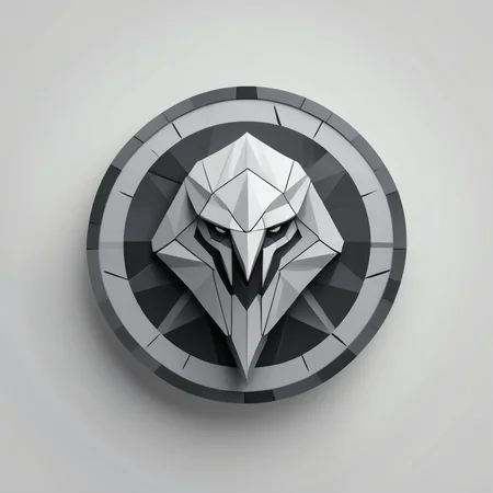 low poly, grey and black colors, circle, logotype of a guardian