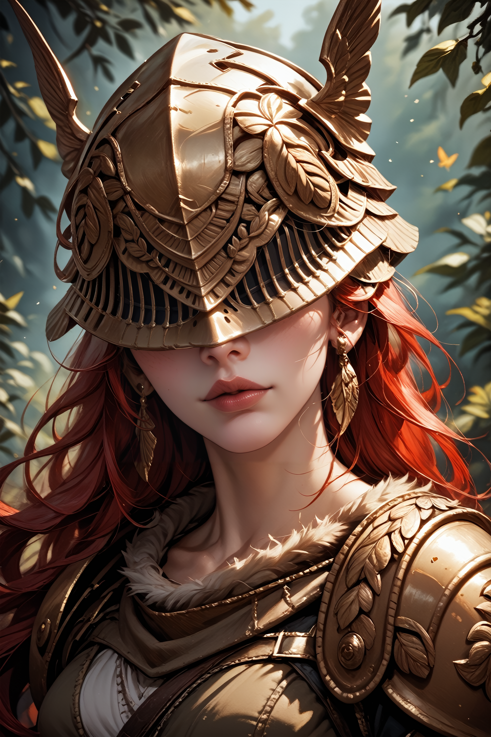 score_9, score_8_up, score_7_up, score_6_up
<lora:ERMalenia:1.0>
ERMalenia, 1girl, helmet, covered eyes, long hair, red hair, armor, looking at viewer, portrait