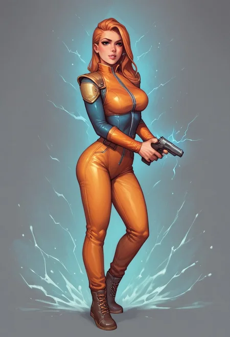 (1girl), dynamic pose
Lyra's iridescent jumpsuit shimmers like a moonlit lake, with neon pink and electric blue accents. Her hair crackles with electricity, styled in loose waves. Eyes burn like hot coals in fiery red and orange
((((full-clothed)))), ((long big pistol in hands, handgun in hands))
BREAK
((strange world background)) score_9, score_8_up, score_7_up, score_6_up, source_cartoon, rating_explicit, Expressiveh, (((((full body))))), dynamic pose