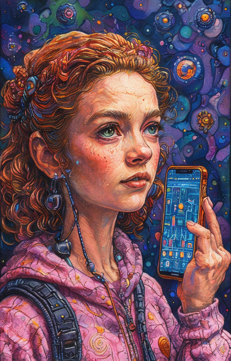 masterpiece,best quality,<lora:tbh179-sdxl:0.9>,illustration,style of David Welker, tech genius teenage girl