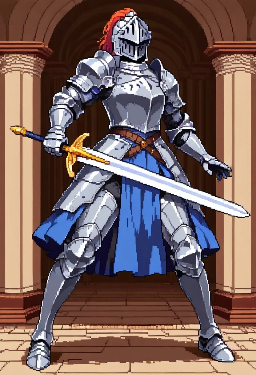 pixeldream, 1girl, knight, long sword, heroic pose,
