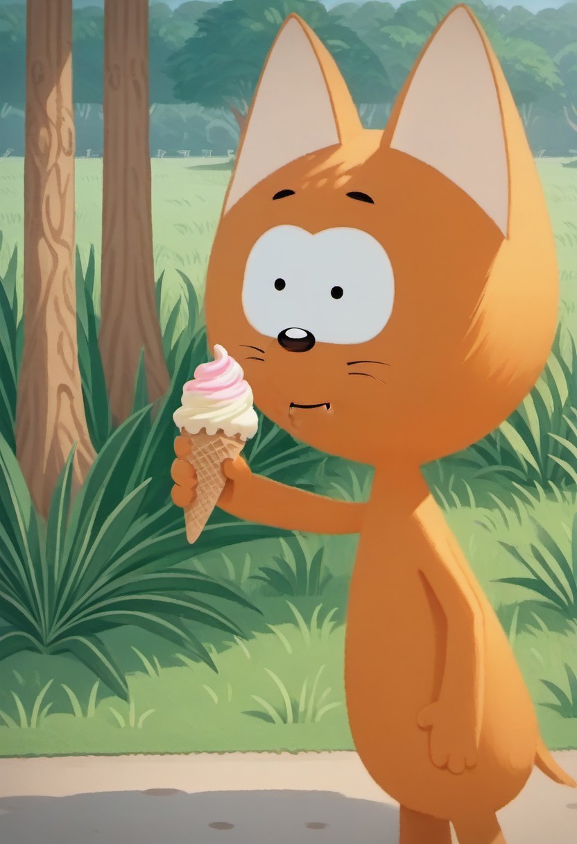 score_9, score_8_up, score_7_up
day time, natural light, detailed sun rays, summer, daytime, highly detailed background, park, break
cat anthro, male cat, ornage fur, BREAK
eating ice cream