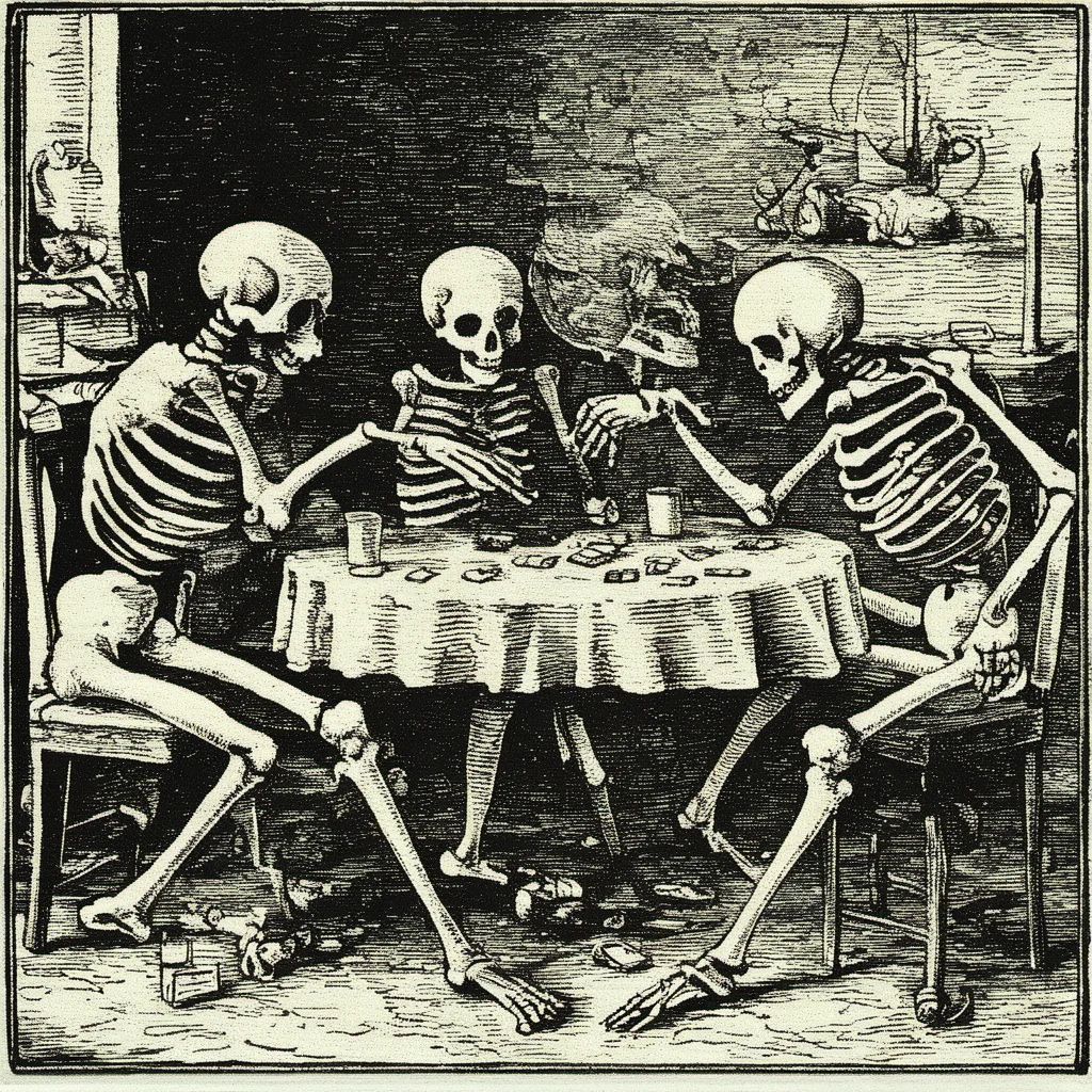 dansemacabre, skeletons playing poker <lora:dansemacabre-000007:1>