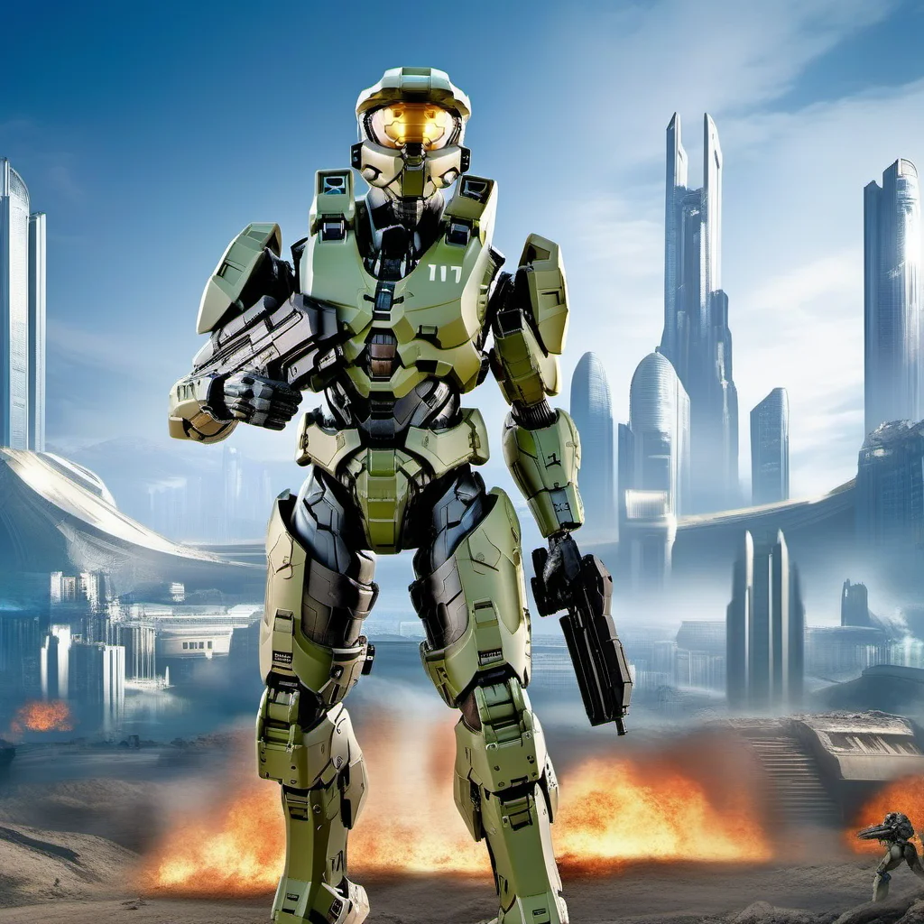 Halo1024, a robot soldier, full body, war , post apocalyptic city, highly detailed, photography, ultra sharp, film, bokeh, professional, 64k <lora:Halo1024-000140:0.8>