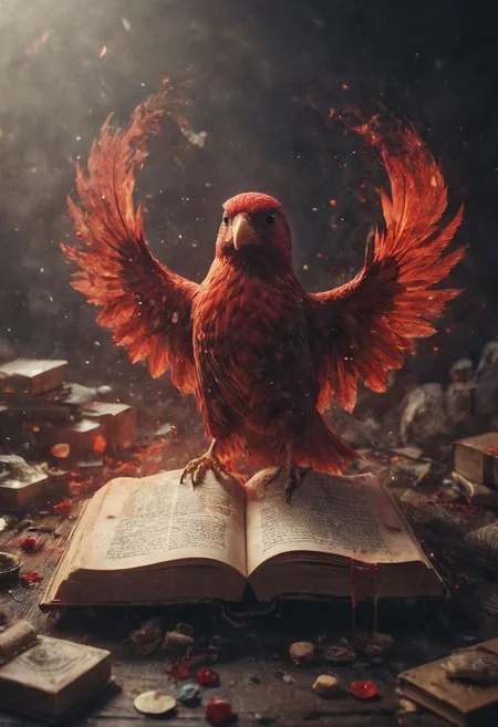 A detailed dramatic illustration of the book  , with red color dark magic splash, dark ghotic, 3D Vector Art, fantasy art, watercolor effect, bokeh, Adobe Illustrator, hand-drawn, digital art, bird's eye view, isometric style, retro aesthetic, focused on the character, 4K resolution, photorealistic rendering, using cinema 4D 
Wide range of colors., Dramatic,Dynamic,Cinematic,Sharp details
Insane quality. Insane resolution. Insane details. Masterpiece. 32k resolution.
<lora:add-detail-xl:0.95> <lora:dvr-lnds-sdxl:0.3> dvr-lnds-sdxl <lora:MJ52:0.25> <lora:ral-apoctvisn-sdxl:0.3> ral-apoctvisn <lora:zavy-cntrst-sdxl:0.35> dark, chiaroscuro, low-key <lora:zavy-rmlght-sdxl:0.41> zavy-rmlght <lora:SDXLFaeTastic2400:0.225>