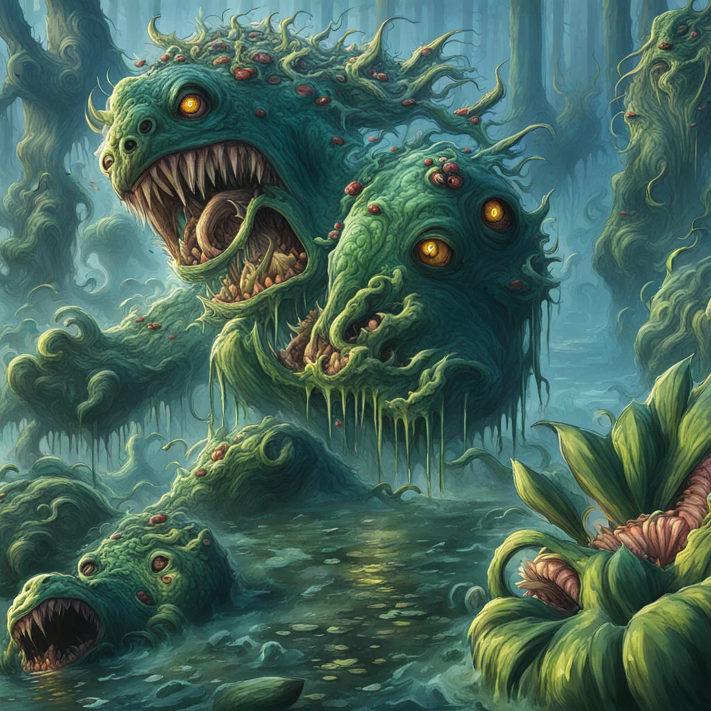 swamp monster,car <lora:swamp monster-000004:1>