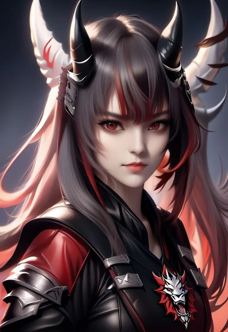 A triple-horned female teen rogue wearing ((leather armor)), black suit, oni girl with wolf-ears, dangerous Kemonomimi waif, brunette assassin, tiefling thief, black hair, three small horns, [onii (Shuna, Hakurou) horns], tri-horns on forhead (masterpiece:1.5), (best quality), (disharmonic + ugly + unaesthetic:1.5)