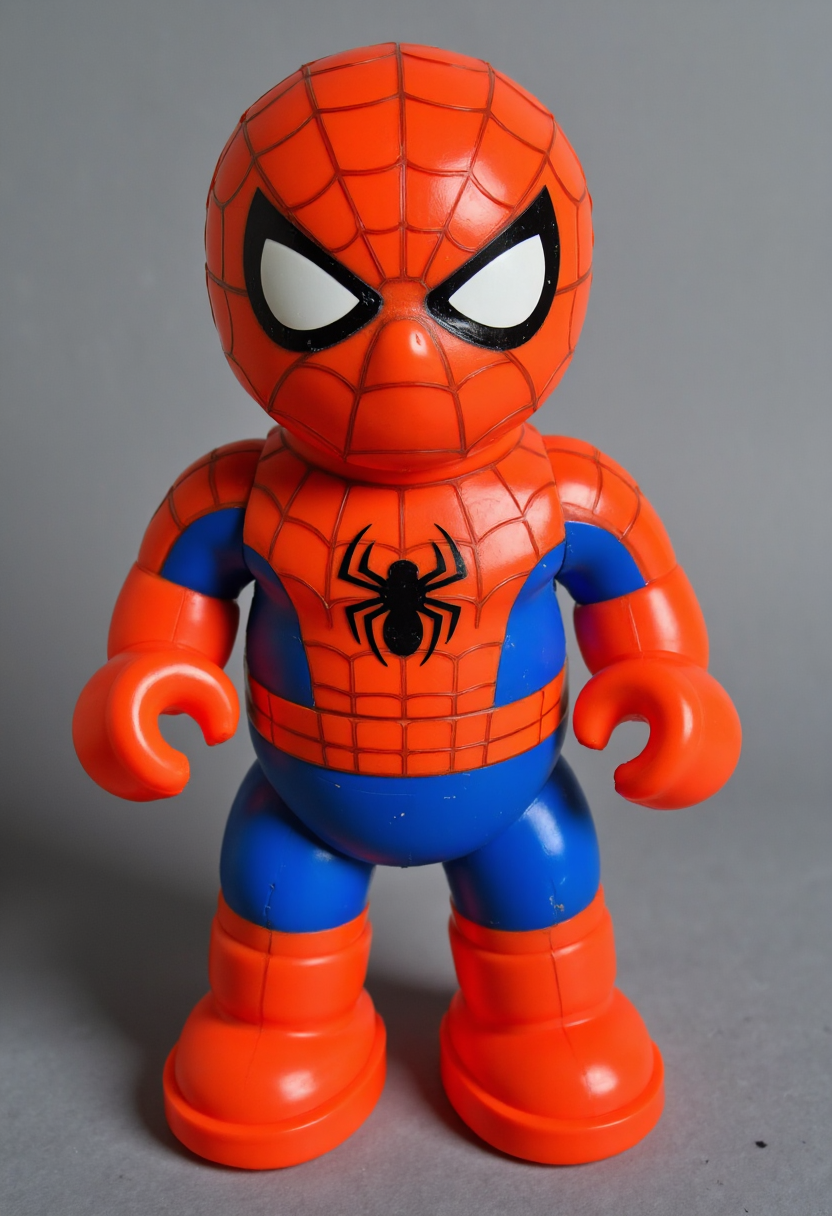 80s fisher price version of spiderman, medium close up, FP80S style, fisher price 80s style