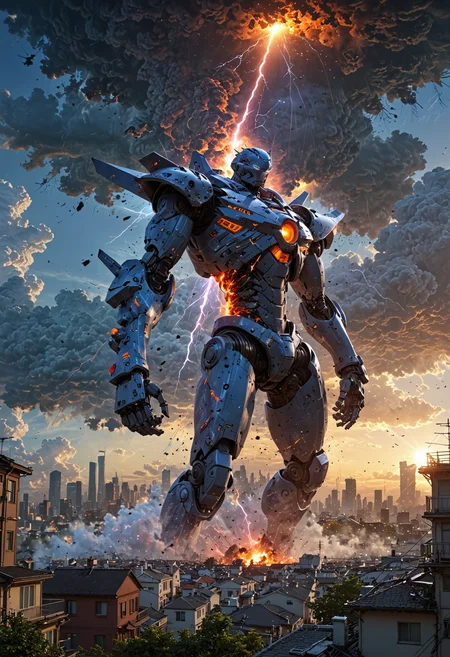 x-ray laser beam falling from the sky and destroying a city, hammer of dawn, satellite cannon to fight cosmic horrors and dysphoric locust organic life, project excalibur, pillars of creation, meteorite mega flare, nuclear reaction between rainfall and sunlight, a thermonuclear combination of fission and fusion reactions, atmospheric pollution caused by electro geo magnetic storms spectrums, oppenheimer quantum physics, evangelion vfx, studio ghibli and makoto shinkai <lora:EpicF4nta5yXL:0.8>