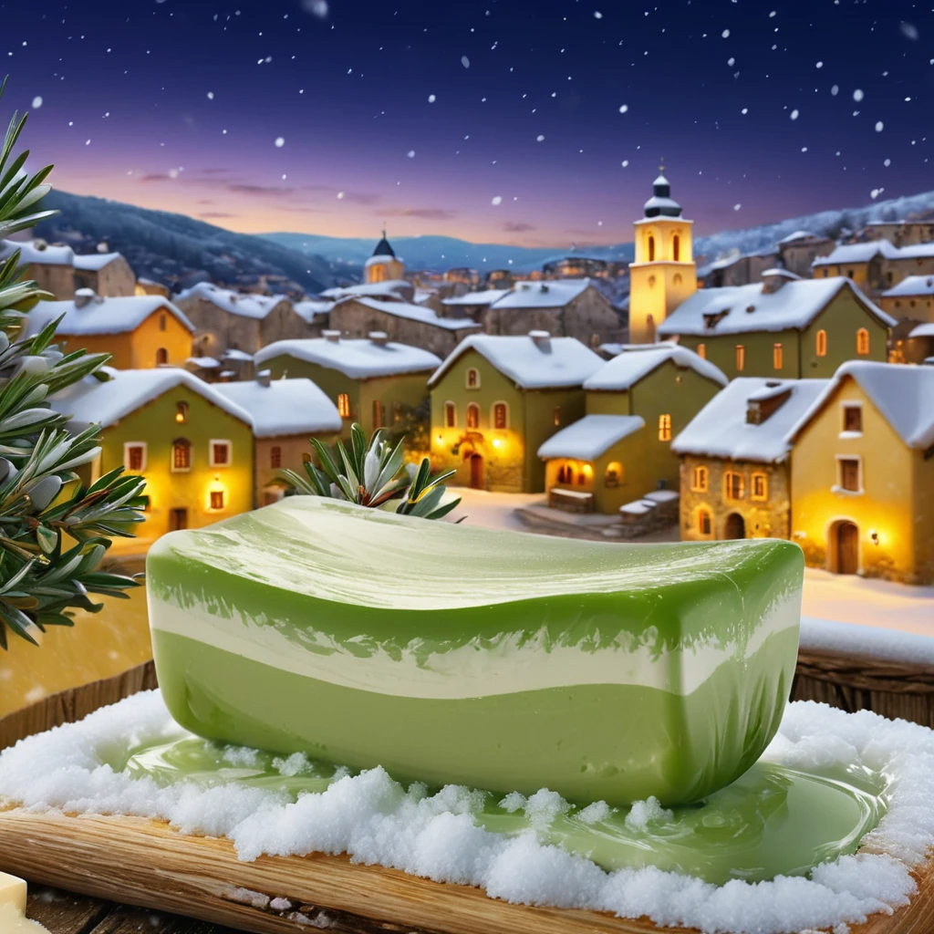 (soap showcase) <lora:57_soap_showcase:1.1>
Olive background,
high quality, professional, highres, amazing, dramatic,
(Snow-covered village and holiday lights:0.5),