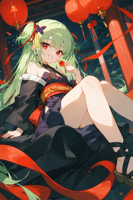 (score_9,score_8_up,score_7_up),<lora:congyu(Senren Banka)-v1:1>,congyu(Senren*Banka),1girl,solo,green hair,long hair,smile,japanese clothes,red eyes,hair ornament,looking at viewer,ribbon,hair ribbon,sandals,
good feet,anime,NSFW,expressive,amazing quality,ultra hd 32k,