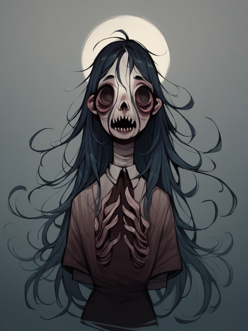 score_9, score_8_up, score_7_up, score_6_up, score_5_up,  <lora:f33f4lXLP_r2:1> f33f4l, 1girl, long hair, horror \(theme\),