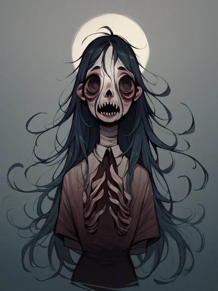 score_9, score_8_up, score_7_up, score_6_up, score_5_up,  <lora:f33f4lXLP_r2:1> f33f4l, 1girl, long hair, horror \(theme\),