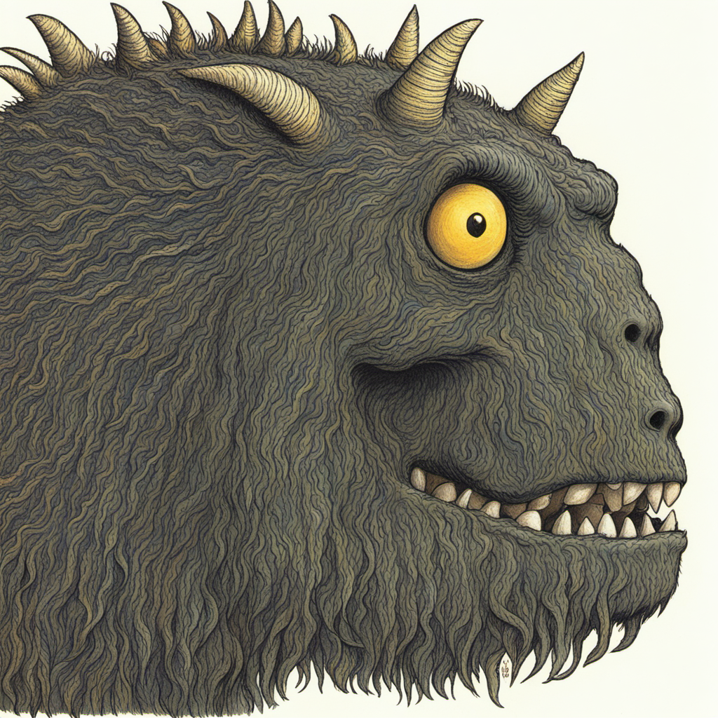 childrens_book_illustration Close image of monster s head profile
<lora:Childrens_book_illustration-000001:1>