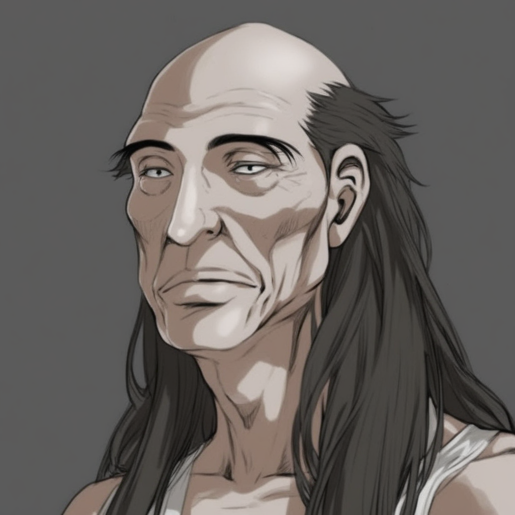 male focus, breasts, portrait, long hair, old