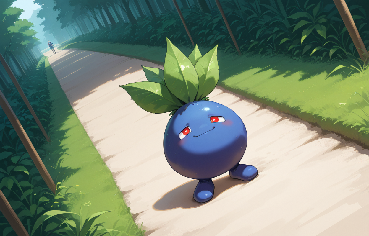PonyScores7, source_anime,
BREAK (reluctant Joy expression, Hesitant smile, raised eyebrows, uncertain eyes), (Cycling path), (standing), looking at viewer,  <lora:OddishPokedexPDXL:0.8> zzOddish, full body, red eyes, grass, blueberry,
BREAK <lora:xl_more_art-full_v1:0.2>, <lora:aesthetic_anime_v1s:0.2>, <lora:EpicF4nta5yXL:0.2>, <lora:detailxl:0.2> detailxl, <lora:Fant5yP0ny:0.2>, best quality, amazing quality, best aesthetic, absurdres, illustration, Volumetric_Lighting, ultra-detailed, very aesthetic, intricate details, 8k, masterpiece, best_quality 
BREAK (Dutch Angle view medium Close shot, focus on head) 
BREAK <lora:Complicated fantasy portrait - XL Pony V2.0:0.4>, <lora:HDA_Detailer:0.2>,