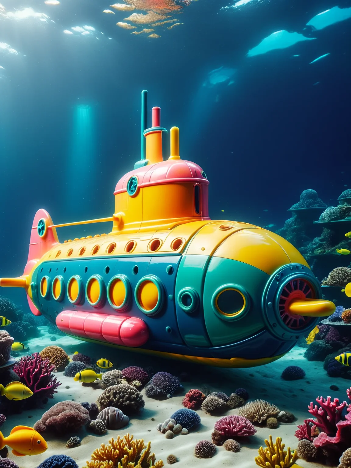 <lora:Colorful_Plastic_SDXL:1> ais-colorfulplastic Submarine deep under water