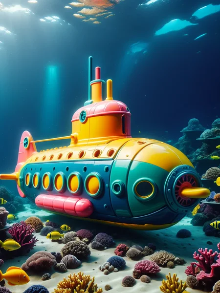 <lora:Colorful_Plastic_SDXL:1> ais-colorfulplastic Submarine deep under water