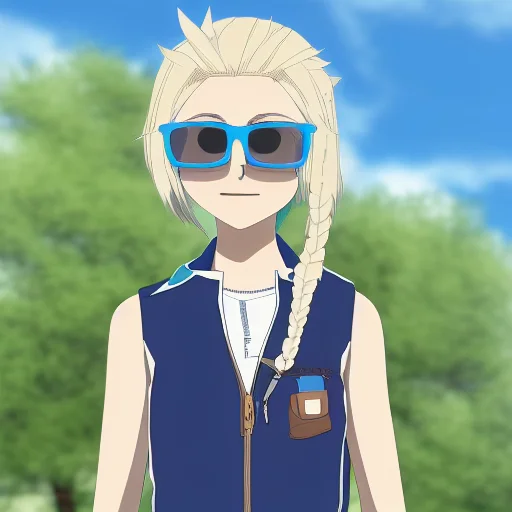 glasses, sunglasses, blue sky, tree, vest, 2girls, style parody, close-up, blonde hair