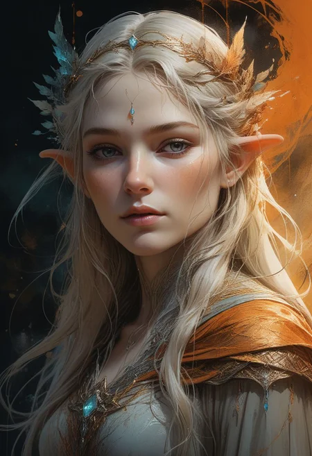 Powerful Galadriel portait, proud, mystic Aura,  warm color, comic style, perfect anatomy, centered, perfect masterpiece, dynamic, ultra detailed, concept art, smooth, sharp focus, illustration, art by Carne Griffiths and Wadim Kashin, trending on artstation, sharp focus, studio photo, intricate details, highly detailed, by greg rutkowski, kids story book style, muted colors, watercolor style, muted colors, watercolor style
 <lora:add-detail-xl:1>