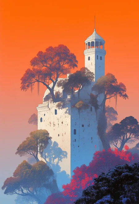 concrete structure, smooth, orange hue , neon smoke, simple style