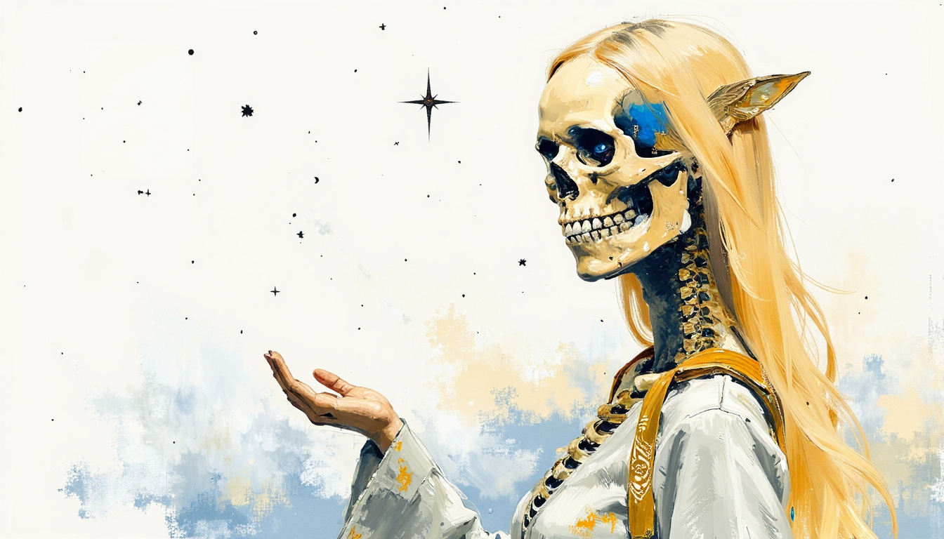 Clip L A photo-realistic, abstract, close-up of a human skull and neck, shot from a profile camera angle. the image is about a stylized, highly detailed, abstract human skull with a combination of yellow and blue hues, and a glossy finish. the skull is the main focus of the image, with no discernible age or gender. the background is a plain, light grey, providing a clean and minimalist backdrop for the subject. the artwork is highly detailed and polished, with a focus on the intricate textures of the skull and spine, creating a unique and captivating visual experience.  1girl, solo, smile, blue eyes, simple background, white background, upper body, grey background, teeth, collarbone, portrait, realistic, skeleton  camera_angle: profile, art_style: photo realistic, location: NA, background: plain white background with no distinct features, text: NA;NA, image_composition: middle;middle, clothing: NA and hair_style; NA, distance_to_camera: close up;close up, hair_color: blue and yellow, facial_expression: smile;NAT5XXLA photo-realistic, abstract, close-up of a human skull and neck, shot from a profile camera angle. the image is about a stylized, highly detailed, abstract human skull with a combination of yellow and blue hues, and a glossy finish. the skull is the main focus of the image, with no discernible age or gender. the background is a plain, light grey, providing a clean and minimalist backdrop for the subject. the artwork is highly detailed and polished, with a focus on the intricate textures of the skull and spine, creating a unique and captivating visual experience.  1girl, solo, smile, blue eyes, simple background, white background, upper body, grey background, teeth, collarbone, portrait, realistic, skeleton  camera_angle: profile, art_style: photo realistic, location: NA, background: plain white background with no distinct features, text: NA;NA, image_composition: middle;middle, clothing: NA and hair_style; NA, distance_to_camera: close up;close up, hair_color: blue and yellow, facial_expression: smile;NA