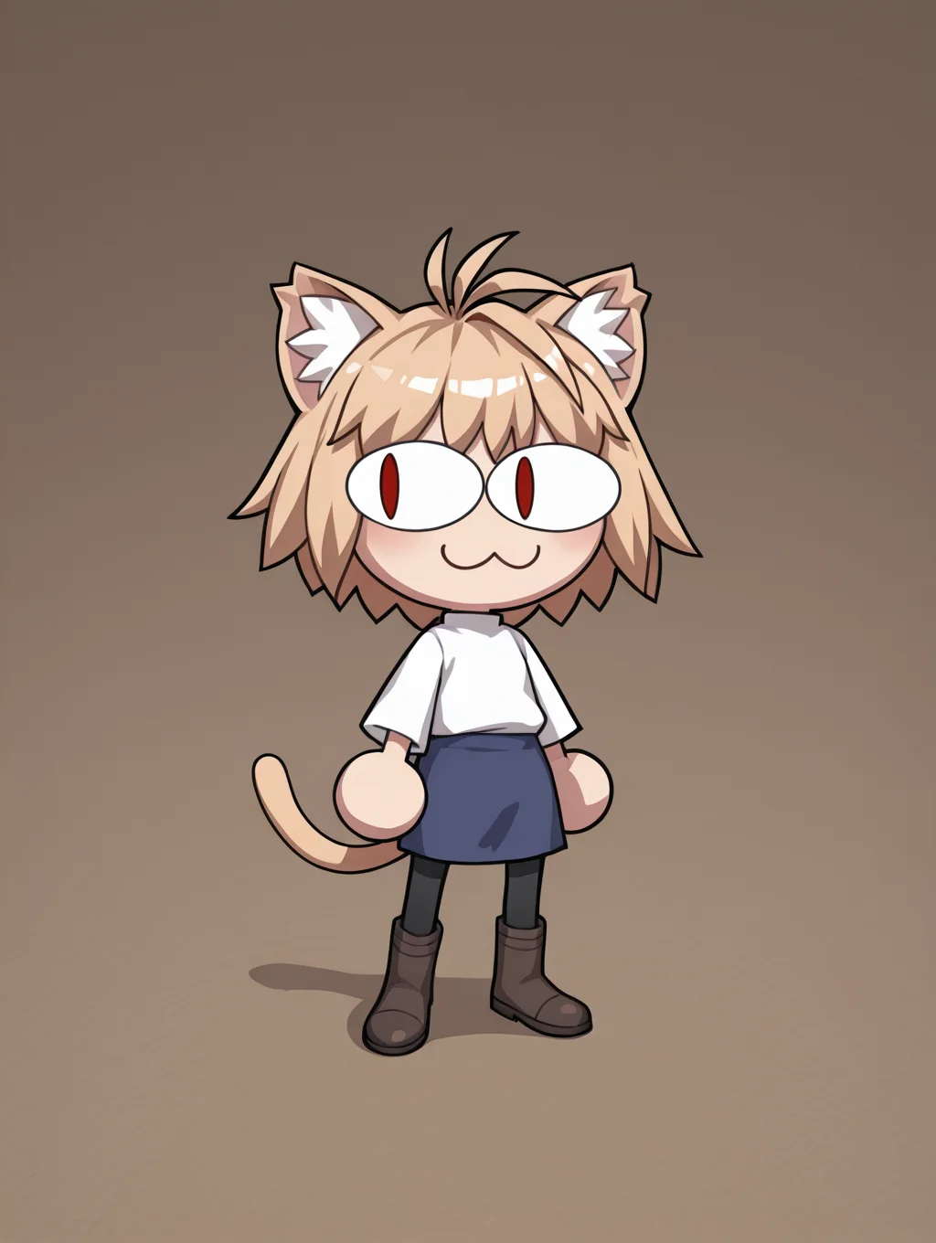 <lora:Neco_Arc_NS:1> neco arc, tail, cat ears, cat tail, cat girl, pantyhose, skirt, brown boots, chibi