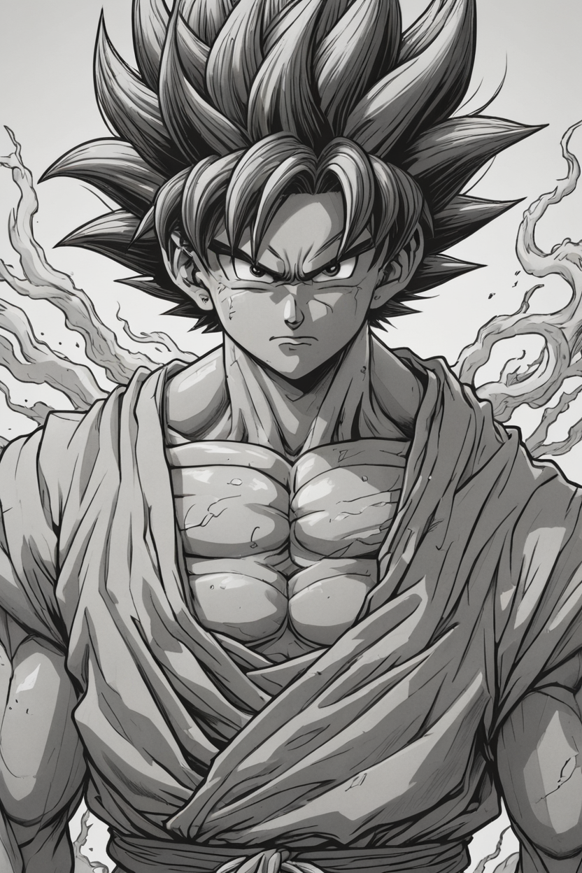 son Goku by Kentaro Miura,monochrome