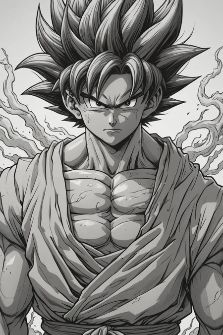 son Goku by Kentaro Miura,monochrome