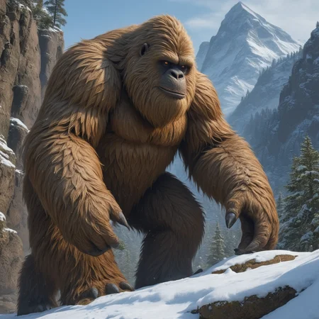 y371 brown fur, snowy mountain<lora:YetiXL:.9>, (masterpiece, intricate:1.3)