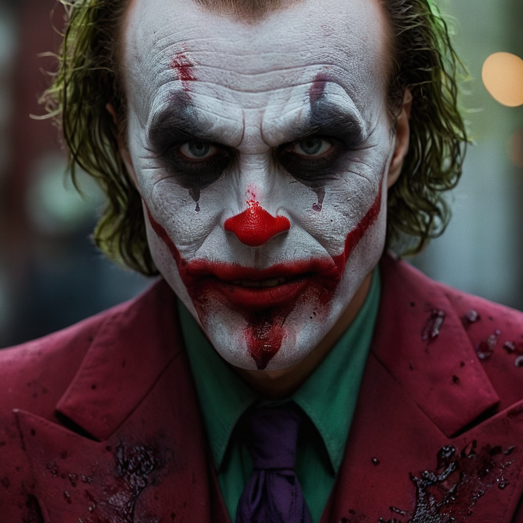 cinematic film still of  <lora:Cinematic Hollywood Film v2:1> perfect eyes, colorful
Epic Creative Scene a man dressed as the modern joker with a bloody face Cinematic Hollywood Film Style, shallow depth of field, vignette, highly detailed, high budget, bokeh, cinemascope, moody, epic, gorgeous, film grain, grainy