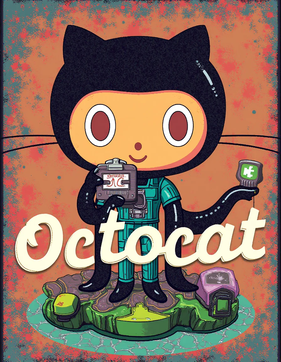 Octocat on a poster for the upcoming octocat movie. The text reads: "Octocat".<lora:General Flux\octocat.safetensors:0.9500000000000001:1.0>