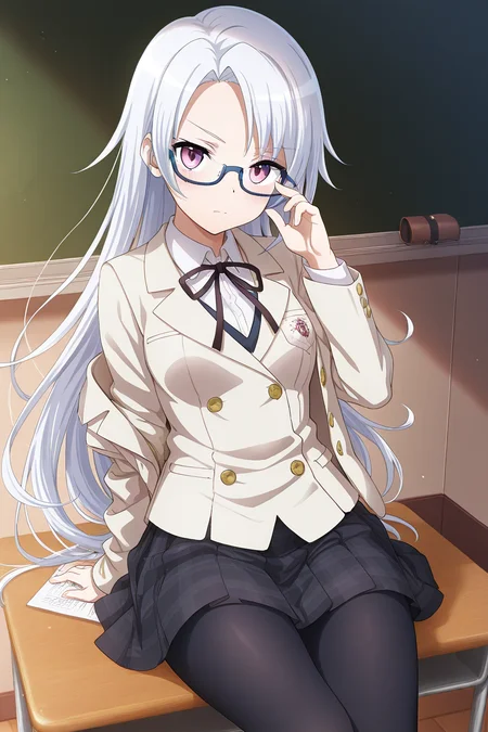 masterpiece, best quality, amazing quality,
<lora:Shiro_IL:1> shiro, 1girl, solo, school uniform, glasses, long hair, pantyhose, skirt, jacket, looking at viewer, ribbon, blazer, blue-framed eyewear