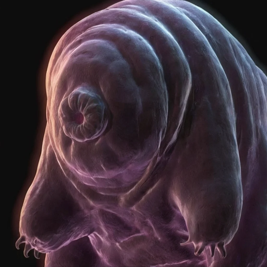 A cute tardigrade looking at the camera, vibrant colors, black background, 8k, High definition, vibrant colors <lora:Tardi:.9>