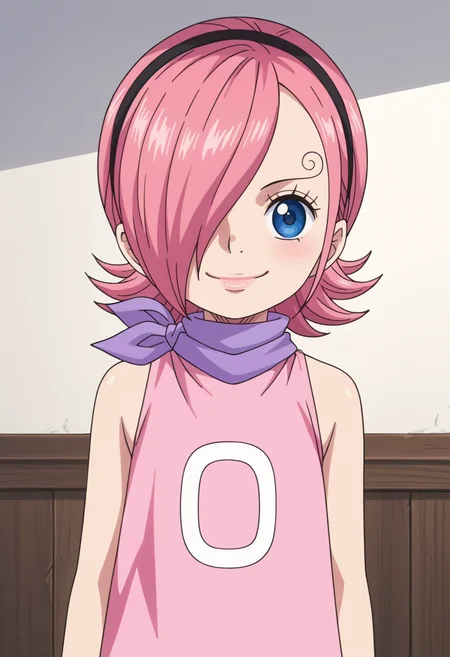 score_9, score_8_up, score_7_up, source_anime,anime screencap, anime coloring,intricate details,rating_safe, masterpiece, best quality,
(best quality, absurd res, ultra detailed),1girl, ((solo)), good eyes,perfect eyes,,detailed eyes, zPDXLxxx , zPDXL3,detailed, detailed face, <lora:add-detail-xl:3>,(4 finger)
BREAK
<lora:reiju:0.8>, reiju, 1girl, child, blue eyes, pink hair, hairband, hair over one eye, purple neckerchief, pink dress, sleeveless,outfit2,
BREAK
solo, indoors, standing, front view,
smirk,