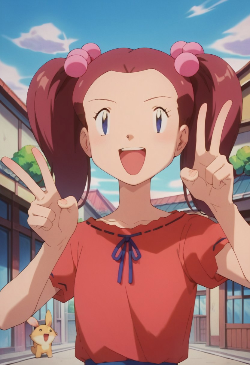 score_9,score_8_up,score_7_up,score_6_up, easynegative, negative_hand, source_anime
1girl, anime coloring, v, victory pose, open mouth, outdoors, Sakura, blue eyes, brown hair, twintails, hair bobbles,