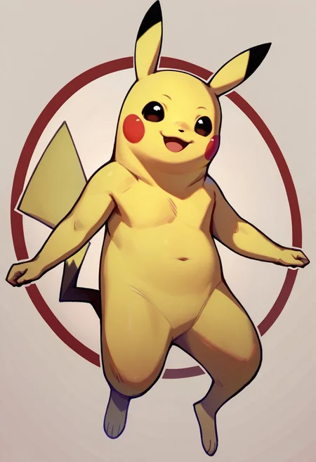 score_9, score_8_up, score_7_up BREAK Longchu, yellow body, black round eyes, black ear tips, red circle cheeks, full body, smiling at viewer, solo, solo focus,
