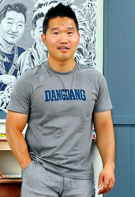 (((htkangface))), daddy, natural face expression, (((detailed HtKangface))), fixed htKangface Photorealistic, realistic, masterpiece, intricate details, detailed background, depth of field, photo of a handsome, dynamic pose, natural face expression, (((looking at viewer))), high detail, high quality, male focus, ((T shirt)), ((pants)), ((confident)), ((classroom background))