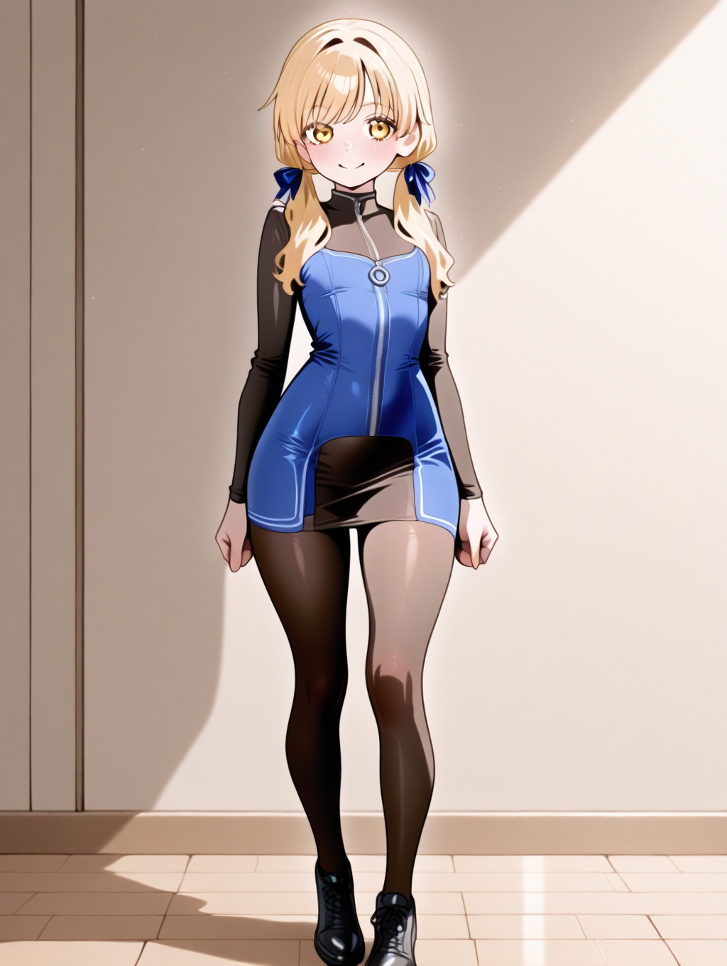 perfect quality,best quality,absolutely eye-catching,ambient occlusion,raytracing BREAK
1girl,<lora:SO3weruti IL v1.4:1>,SO3weruti,blonde hair,low twintails,hair ribbon,blue short dress,shoes,pantyhose,