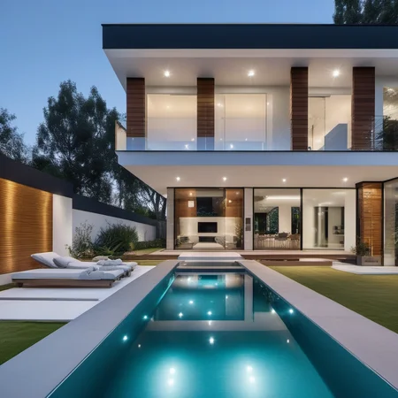 a photo of GDMEXTXL modern house exterior, <lora:gdmextxl-256-40-0032-000004:0.50> , photograph, photography, perfect, master quality, professional photoshoot, award winning photographer, calming symmetry, symmetrical