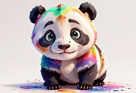 AA tabby panda baby with a lot of colors and I want the Disney Pixar style in a white background painted by watercolor 3DAnimationStyle
